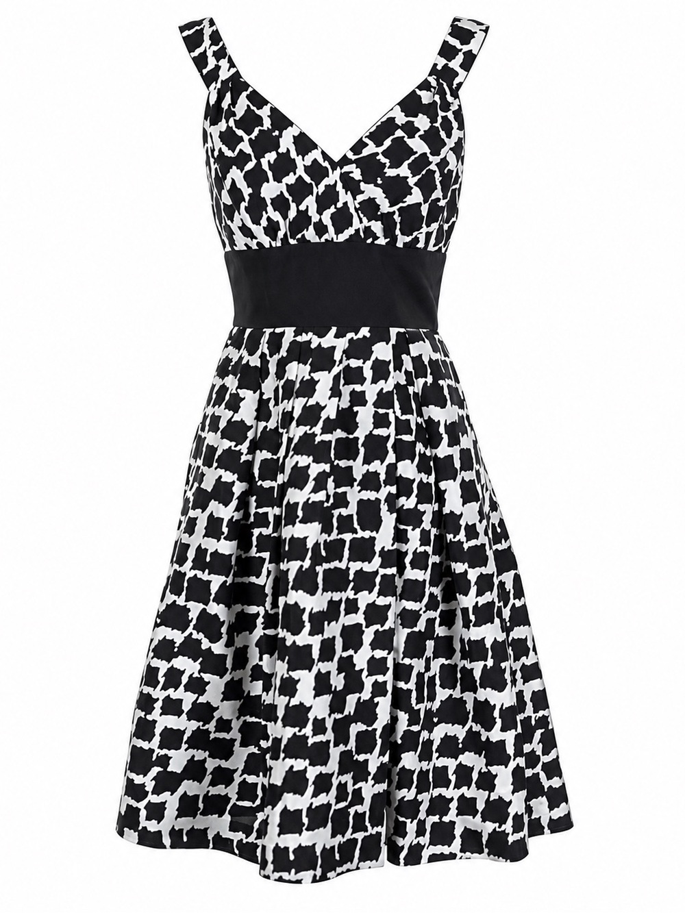 White House Black Market 100% Silk White & Black Fit & Flare Dress Sz 4